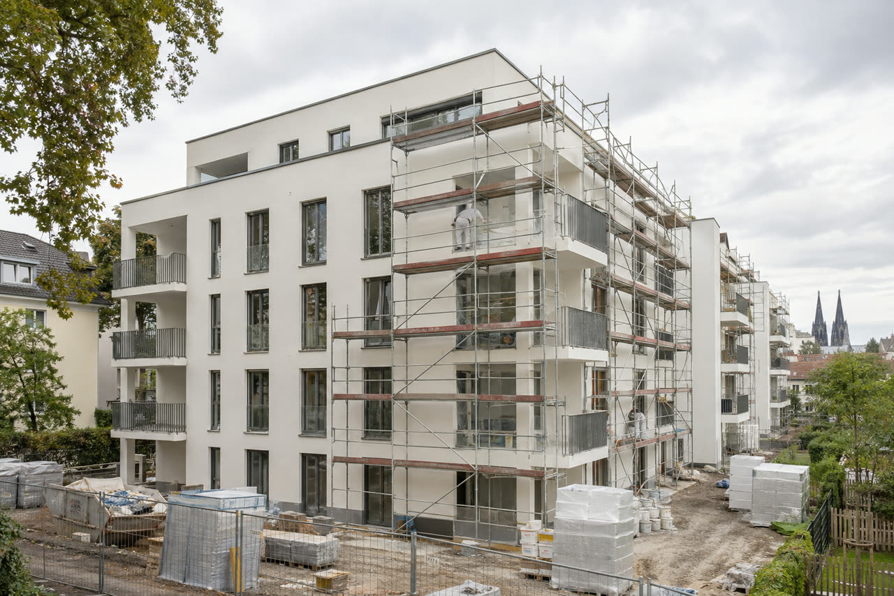 Baustelle eines zeitgemäßen Wohngebäudes als inszeniertes Projektmotiv